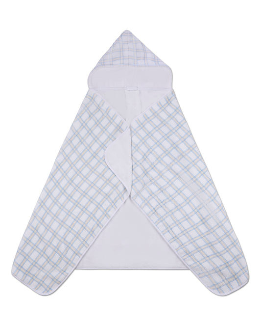 Boys Cozy Plaid Hooded Cotton-Lined Terry Towel : Color: White Multi
