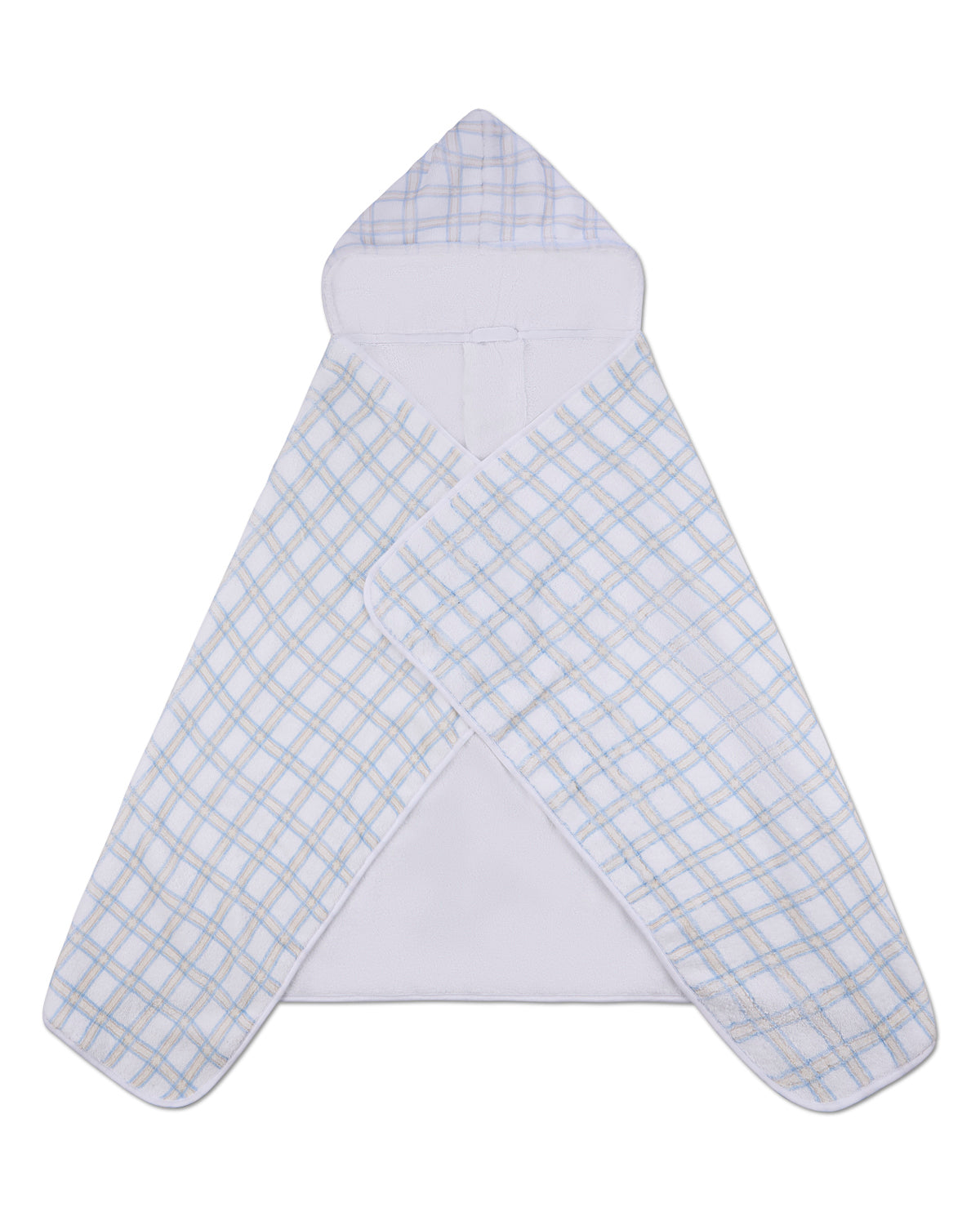 Boys Cozy Plaid Hooded Cotton-Lined Terry Towel : Color: White Multi