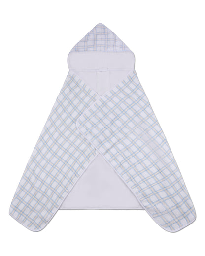 Boys Cozy Plaid Hooded Cotton-Lined Terry Towel : Color: White Multi