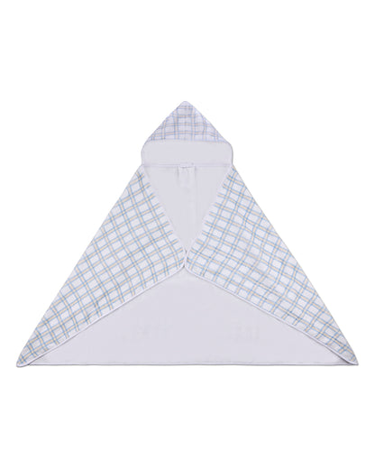 Boys Cozy Plaid Hooded Cotton-Lined Terry Towel : Color: White Multi
