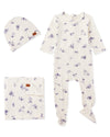 3 Piece Baby Girls Floral Toile Rayon Blend Footie Set : Color: Winter White