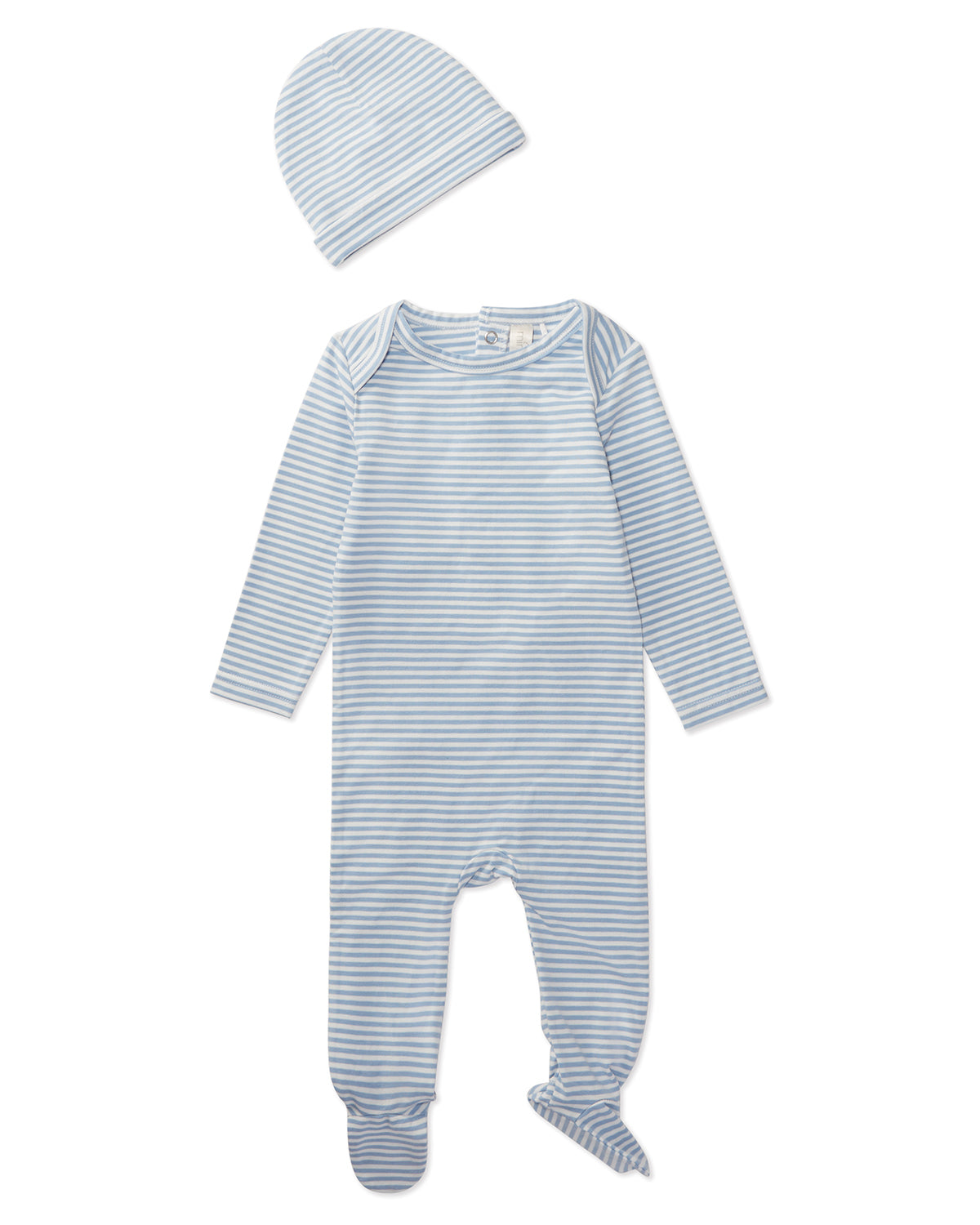 Striped Shoulder Flap Footie Set : Color: Ice Blue