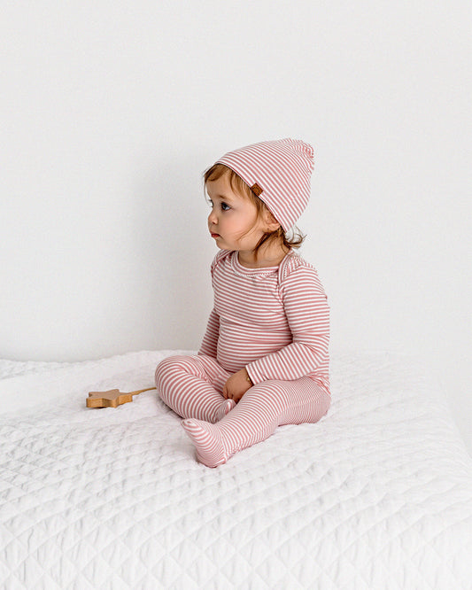 Striped Shoulder Flap Footie Set : Color: Rose