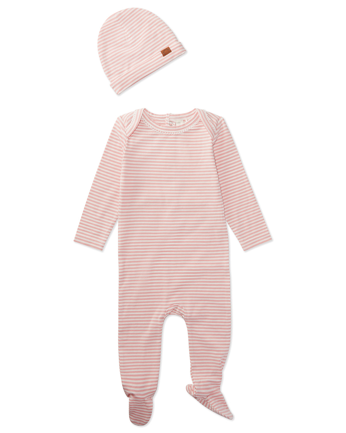 Striped Shoulder Flap Footie Set : Color: Rose