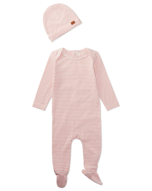 Striped Shoulder Flap Footie Set : Color: Rose