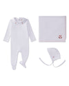 3 Piece Baby Girls 100% Pima Cotton Footie Set with Peter Pan Collar and Embroidered Hearts : Color: Winter White
