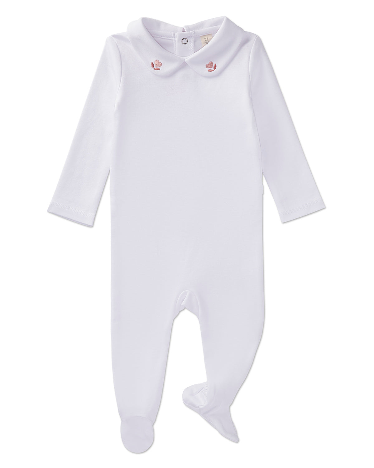 3 Piece Baby Girls 100% Pima Cotton Footie Set with Peter Pan Collar and Embroidered Hearts : Color: Winter White