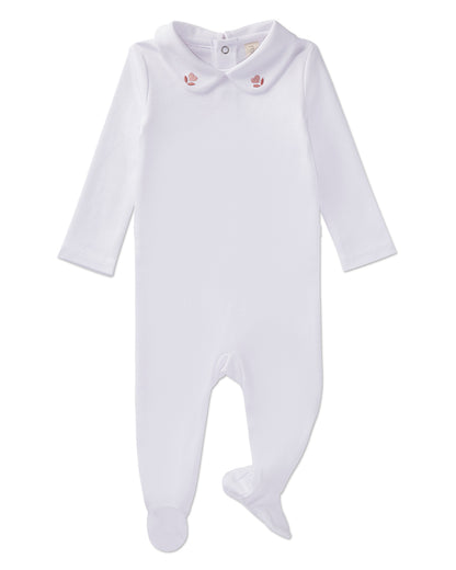 3 Piece Baby Girls 100% Pima Cotton Footie Set with Peter Pan Collar and Embroidered Hearts : Color: Winter White