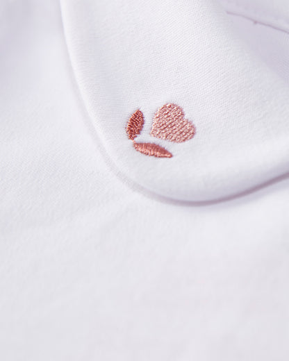 3 Piece Baby Girls 100% Pima Cotton Footie Set with Peter Pan Collar and Embroidered Hearts : Color: Winter White