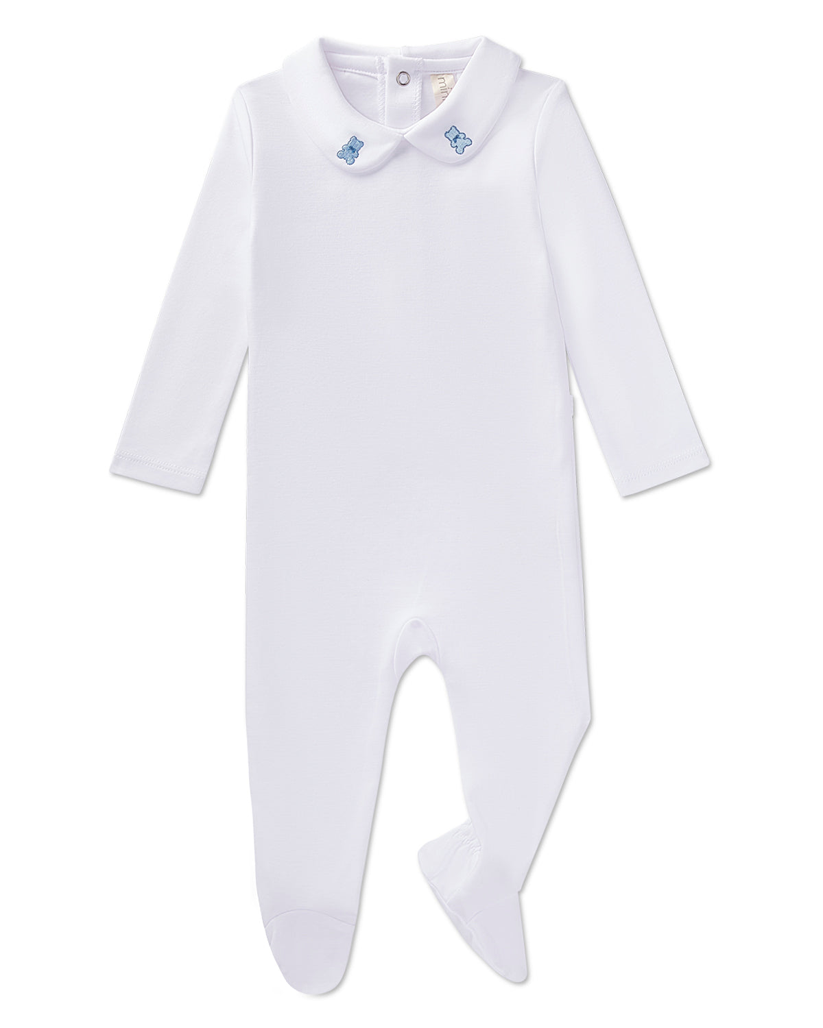 3 Piece Baby Boys 100% Pima Cotton Footie Set with Peter Pan Collar and Teddy Bear Embroidery : Color: Winter White