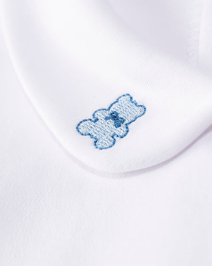 3 Piece Baby Boys 100% Pima Cotton Footie Set with Peter Pan Collar and Teddy Bear Embroidery : Color: Winter White