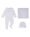 3 Piece Baby "Rocking Pony" 100% Pima Cotton Footie Set : Color: Pearl Blue