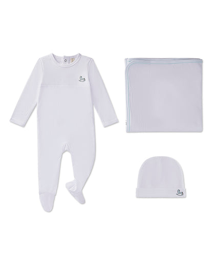3 Piece Baby "Rocking Pony" 100% Pima Cotton Footie Set : Color: Pearl Blue