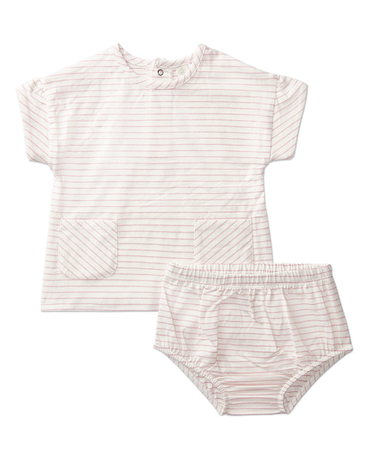 Tiny Stripe Set with Sleeve Gathers : Color: Pink