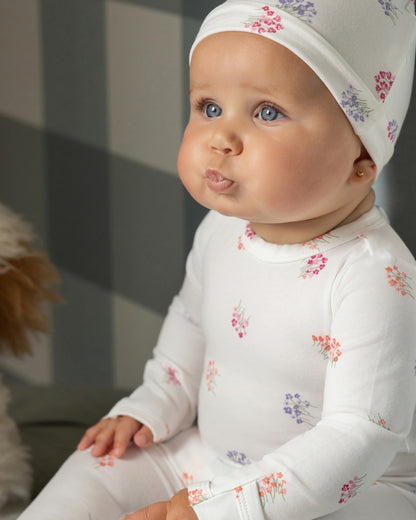 Baby and Toddler Girls "Little Arrangements" Floral Print Cotton Rich Footie : Color: Winter White