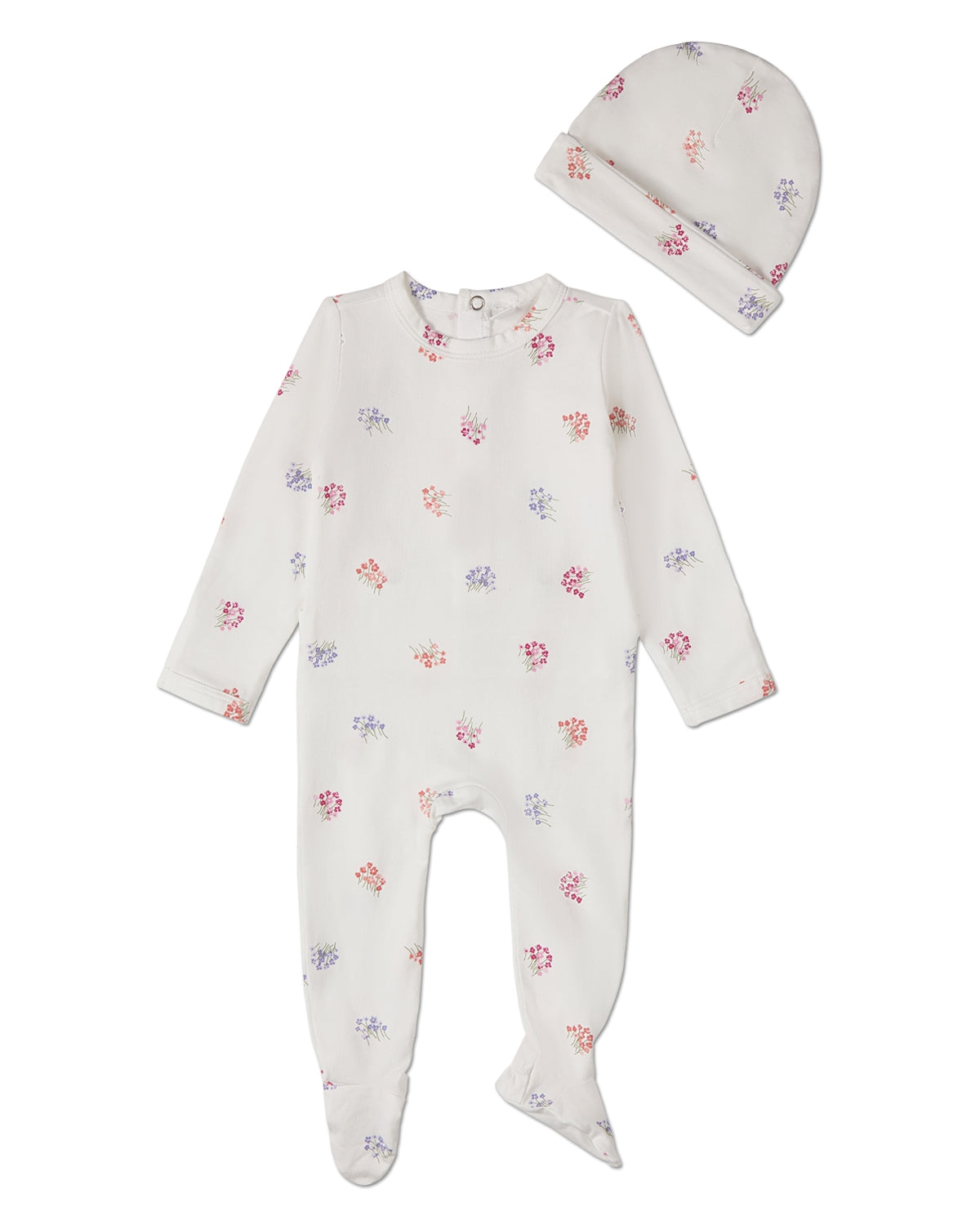 2 Piece Baby Girls "Little Arrangements" Floral Print Cotton Rich Footie Set : Color: Winter White
