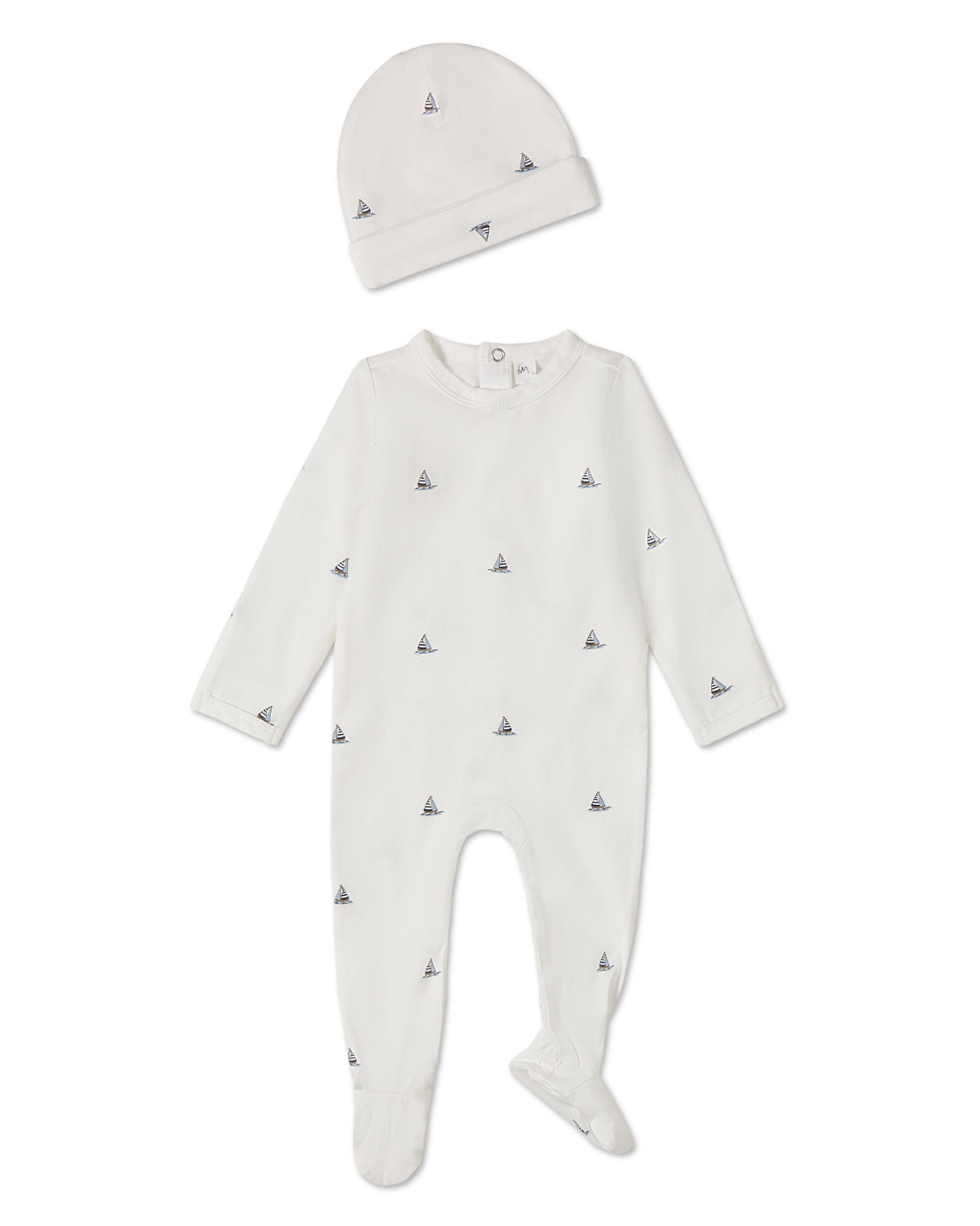 2 Piece Baby Boys "Little Sailboats" Cotton Rich Footie Set : Color: Winter White