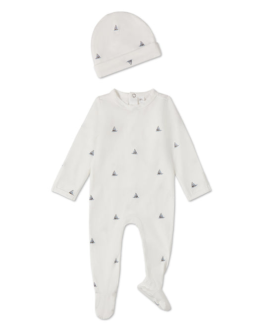 2 Piece Baby Boys "Little Sailboats" Cotton Rich Footie Set : Color: Winter White