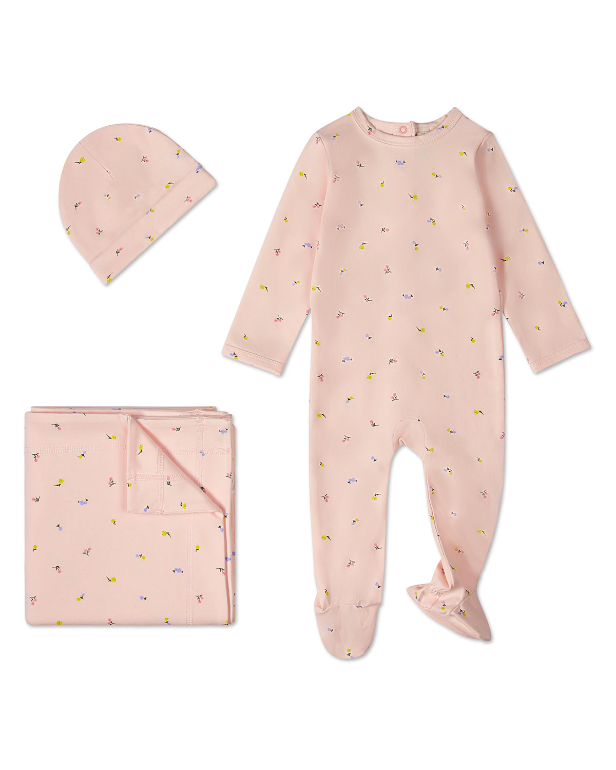 3 Piece Baby Girls "Blossoming Florals" Cotton Rich Footie Set : Color: Blush