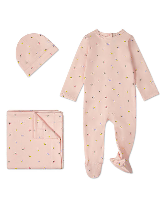 3 Piece Baby Girls "Blossoming Florals" Cotton Rich Footie Set : Color: Blush