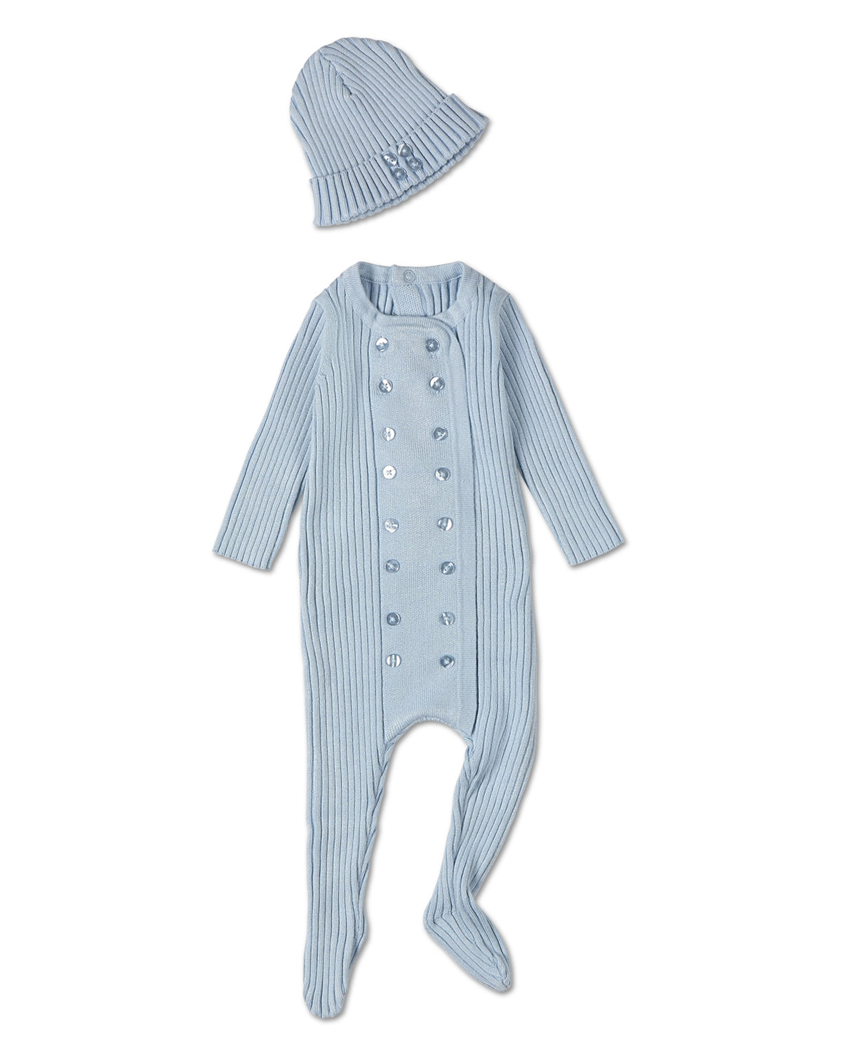 2 Piece Baby Double-Breasted Sweater Rib Footie Set : Color: Blue