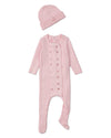 2 Piece Baby Double-Breasted Sweater Rib Footie Set : Color: Pink