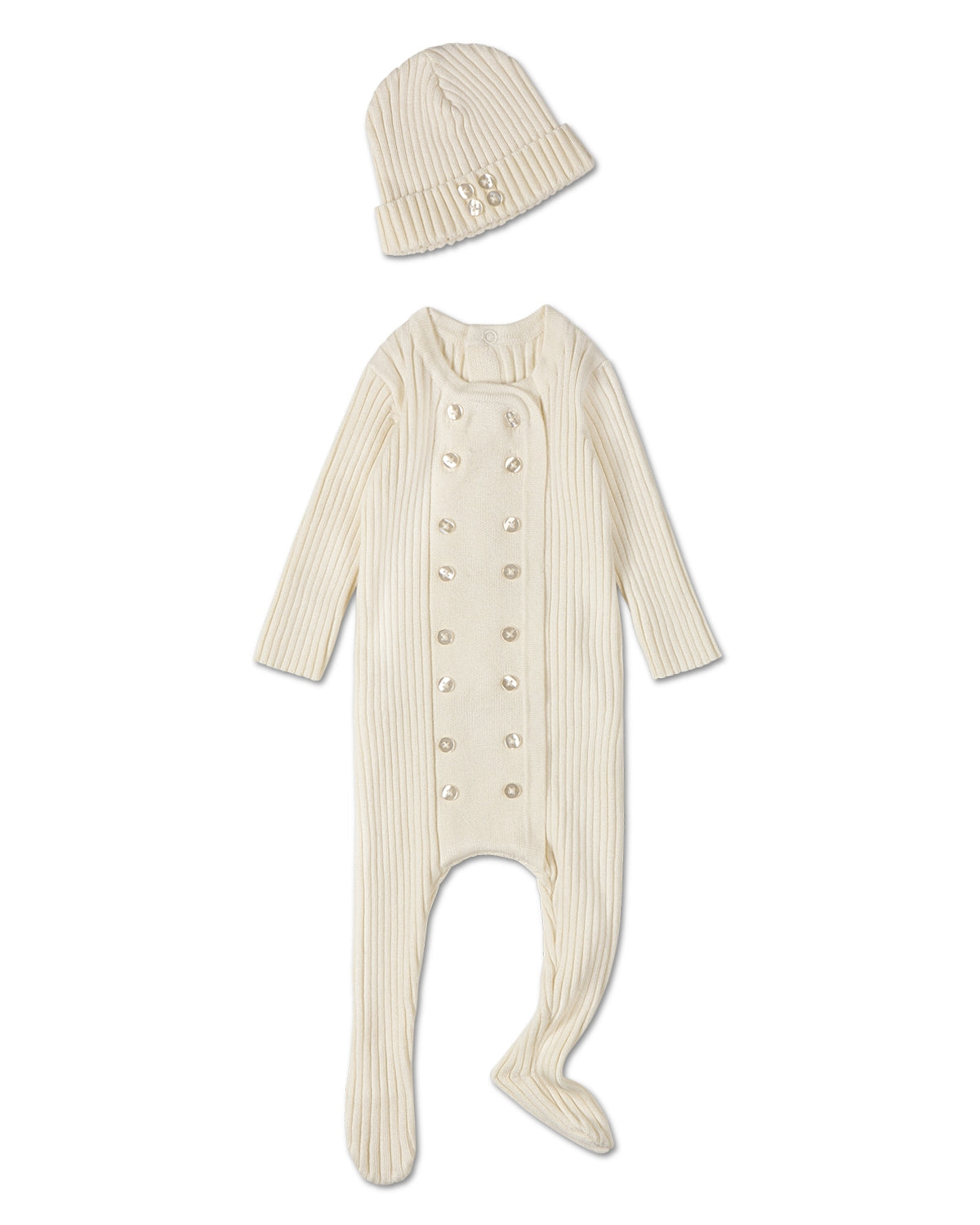 2 Piece Baby Double-Breasted Sweater Rib Footie Set : Color: Winter White