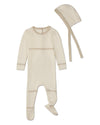 2 Piece Baby Lurex-Trimmed Ribbed Cotton Footie and Cap Set : Color: Winter White