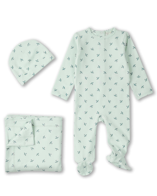 3 Piece Baby "Aviation" Cotton Rich Footie Set : Color: Mint