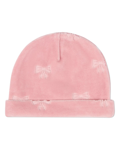3 Piece Baby Girls "Velvet Bow" Cotton Rich Velour Footie Set : Color: Pink