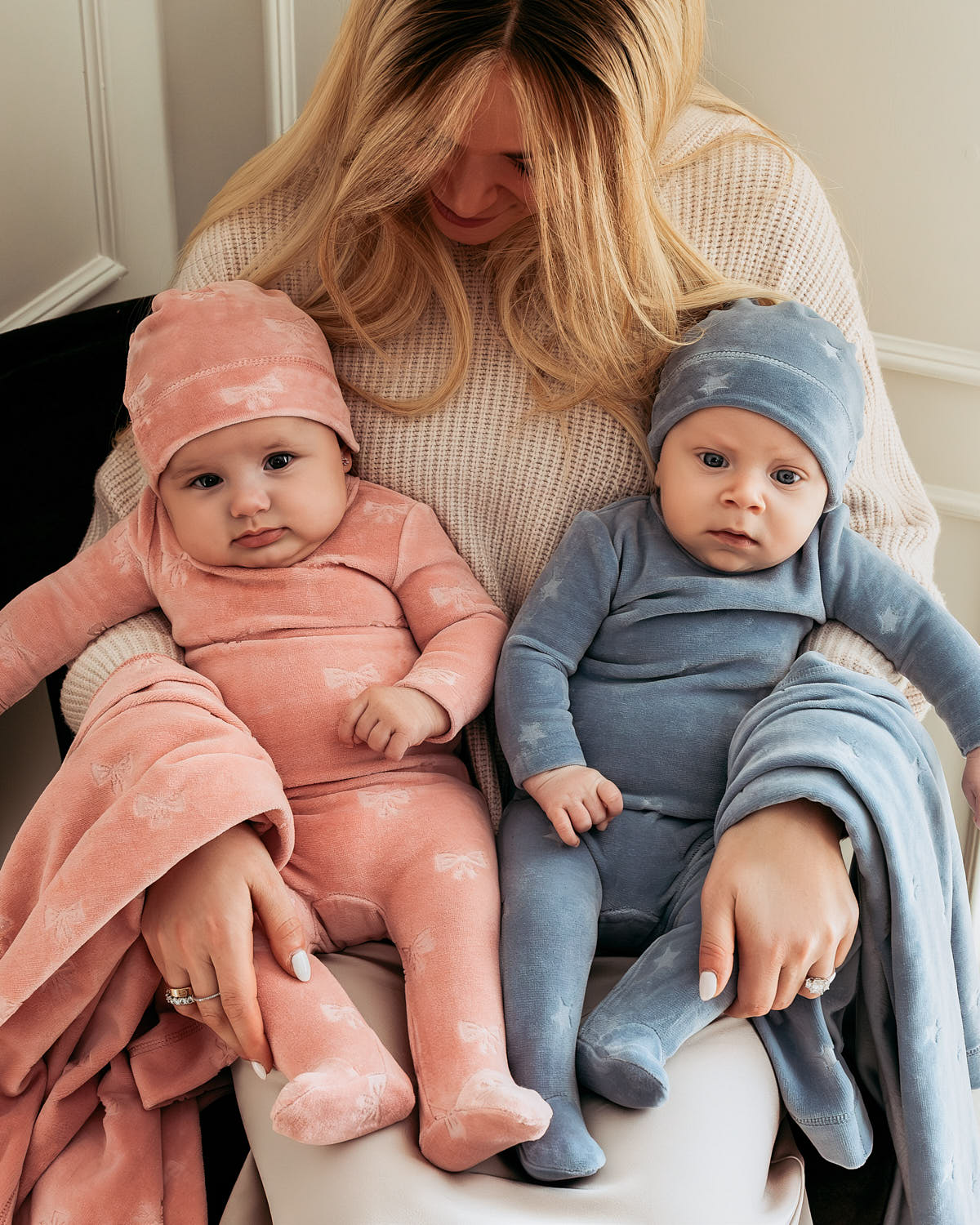 3 Piece Baby Boys "Velvet Star" Cotton Rich Velour Footie Set : Color: Blue