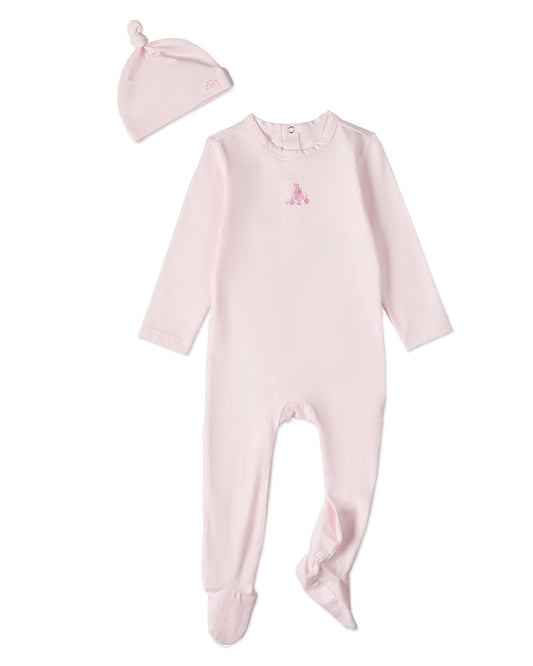 2 Piece Baby Girls "Girl And Her Waddling Ducks" Cotton Rich Footie Set : Color: Baby Pink