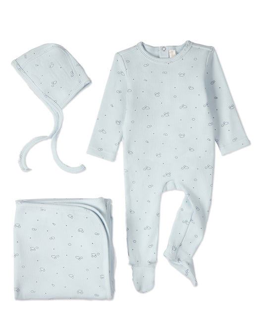 3 Piece Baby Boys "Clouds of Happiness" Cotton Rich Footie Set : Color: Blue
