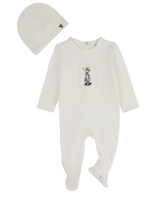 2 Piece Baby Girls "The Little Girl And Her Sun Bonnet" Cotton Rich Footie Set : Color: Ivory Mist