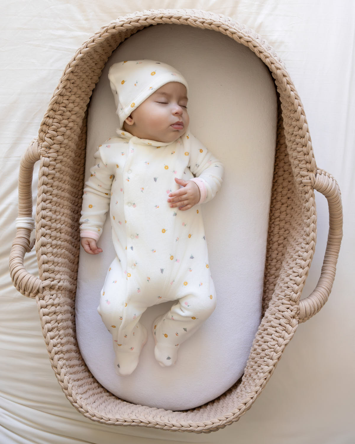 2 Piece Baby Girls "Lily Of The Valley" Cotton Rich Velour Footie Set : Color: Marshmallow