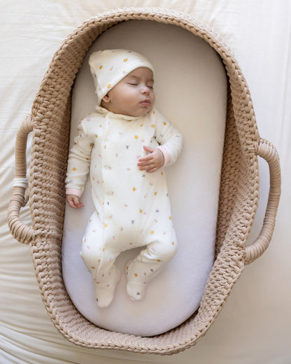 2 Piece Baby Girls "Lily Of The Valley" Cotton Rich Velour Footie Set : Color: Marshmallow