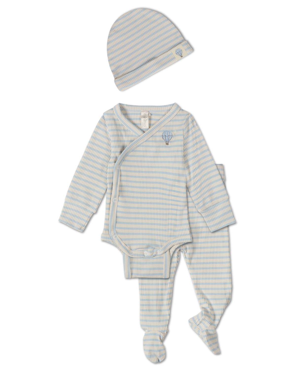 3 Piece Infant Striped "Hot Air Balloon" Modal Blend Bodysuit Set : Color: Pink