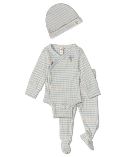 3 Piece Infant Striped "Hot Air Balloon" Modal Blend Bodysuit Set : Color: Pink