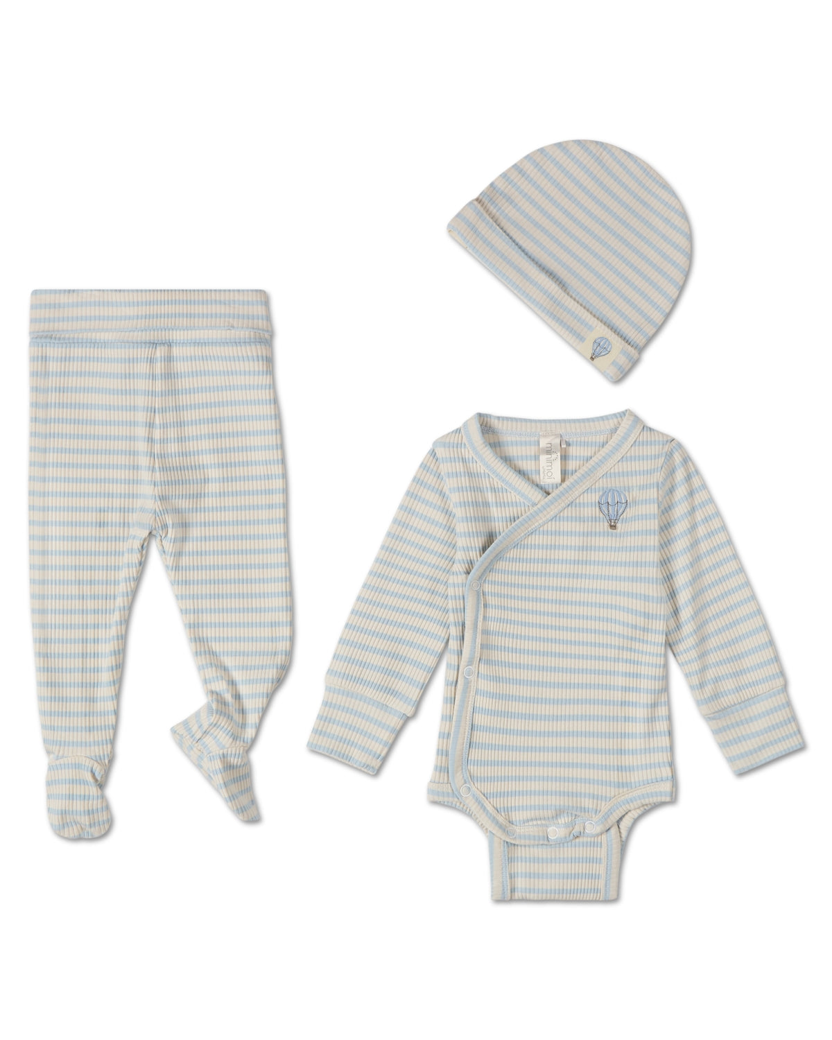 3 Piece Infant Striped "Hot Air Balloon" Modal Blend Bodysuit Set : Color: Blue