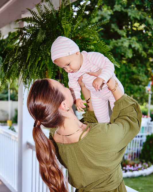 3 Piece Infant Striped "Hot Air Balloon" Modal Blend Bodysuit Set : Color: Pink