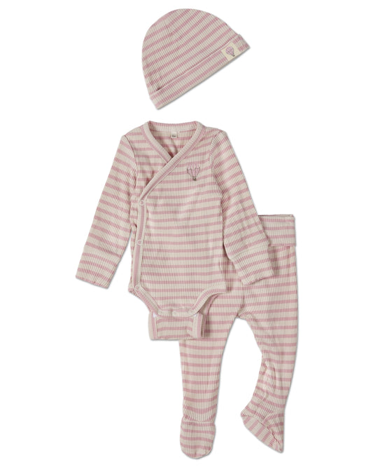 3 Piece Infant Striped "Hot Air Balloon" Modal Blend Bodysuit Set : Color: Pink