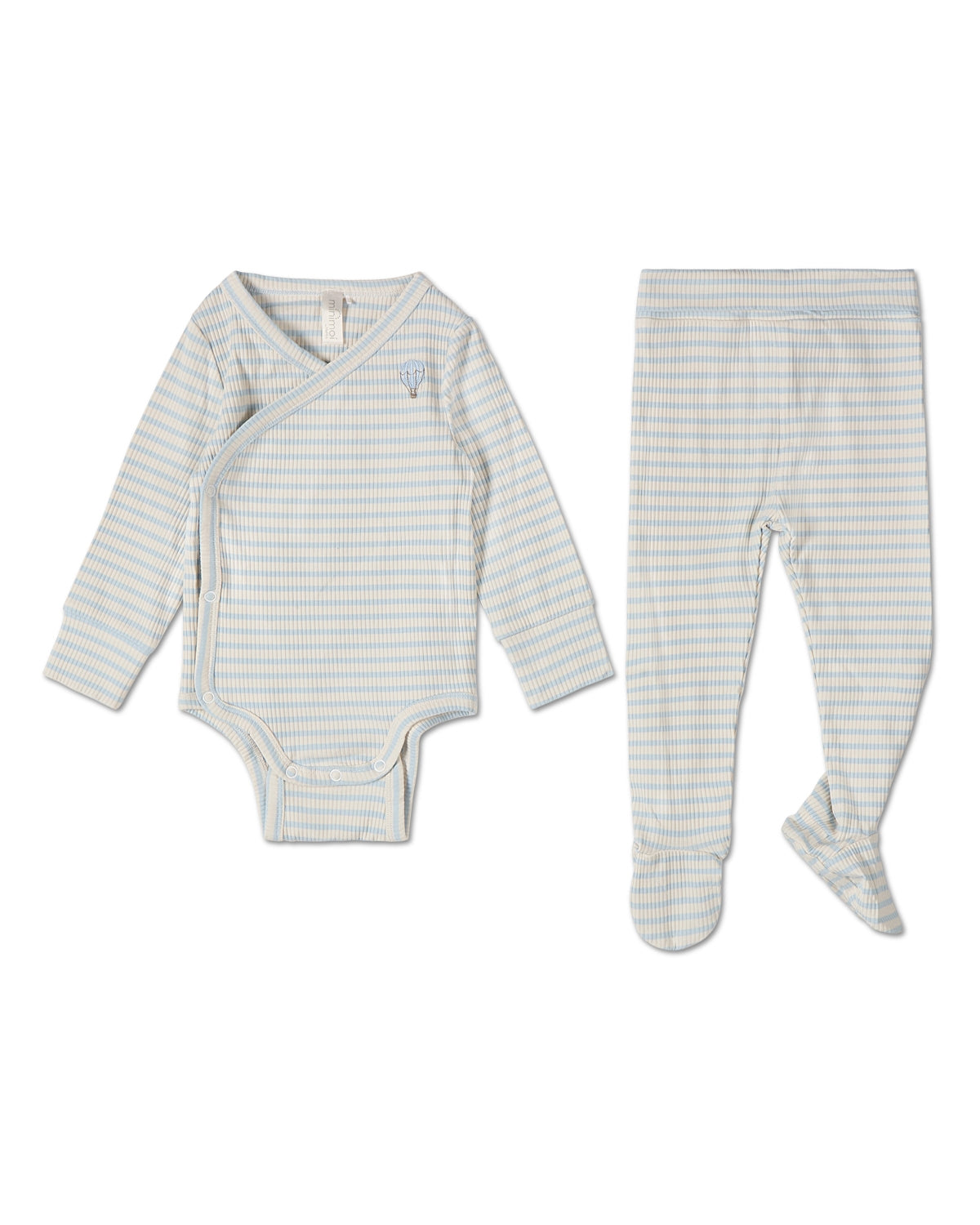 2 Piece Baby and Toddler "Hot Air Balloon" Striped Modal Blend Bodysuit Set : Color: Blue