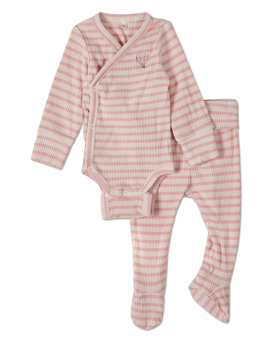 2 Piece Baby and Toddler "Hot Air Balloon" Striped Modal Blend Bodysuit Set : Color: Pink