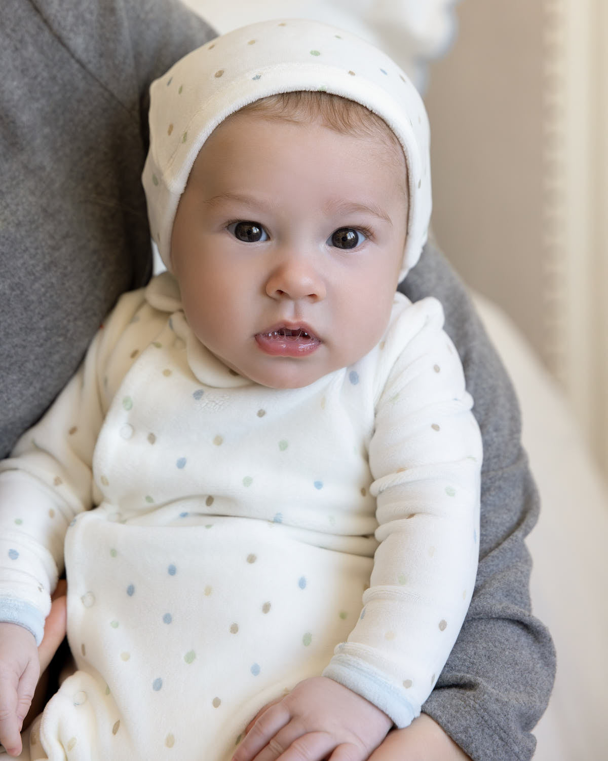 2 Piece Baby Boys "Playful Dots" Velour Footie Set : Color: Marshmallow