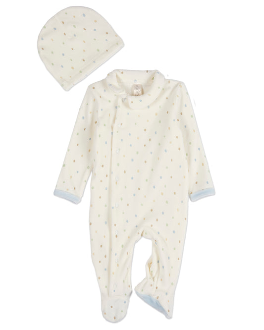 2 Piece Baby Boys "Playful Dots" Velour Footie Set : Color: Marshmallow