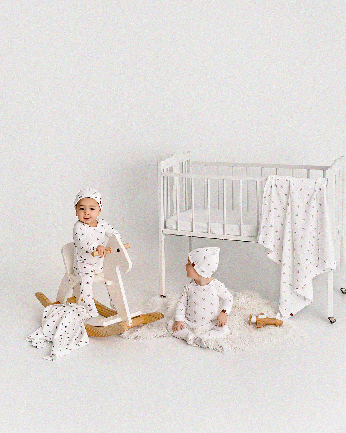 3 Piece Baby Girls "Flower Bud" Ribbed Cotton Rich Footie Set : Color: Winter White
