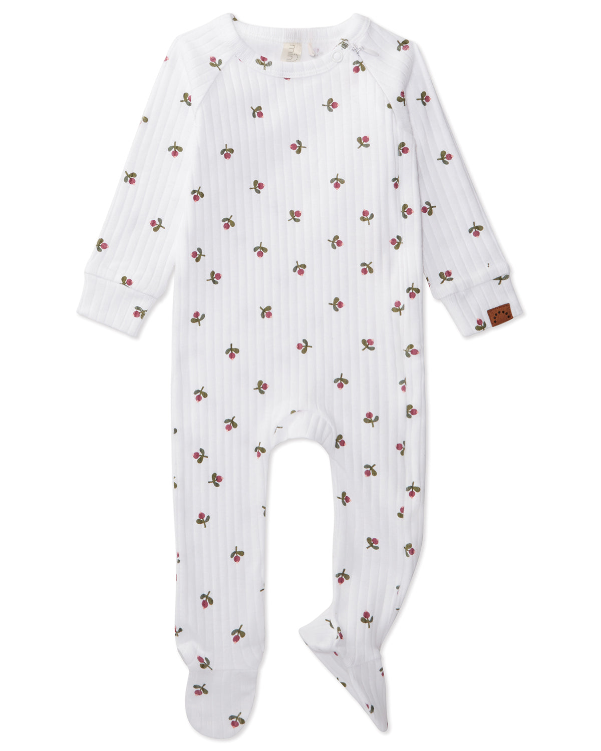 3 Piece Baby Girls "Flower Bud" Ribbed Cotton Rich Footie Set : Color: Winter White