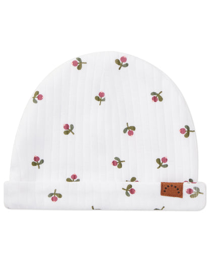 3 Piece Baby Girls "Flower Bud" Ribbed Cotton Rich Footie Set : Color: Winter White