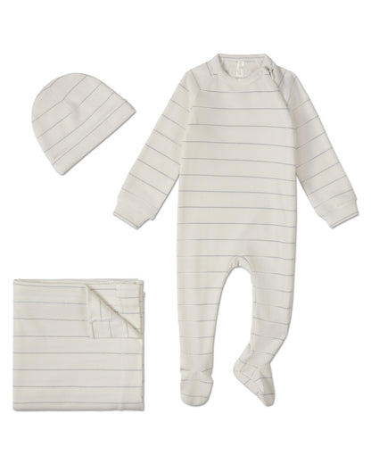 3 Piece Unisex Baby Ribbed Shimmer Stripe Footie Set : Color: White