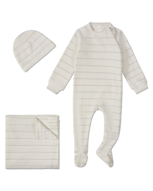 3 Piece Unisex Baby Ribbed Shimmer Stripe Footie Set : Color: White